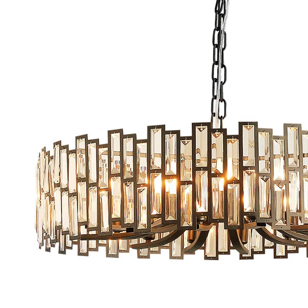 Rylight Modern Style Round Chandelier in Black Finish with Rectangle Crystals