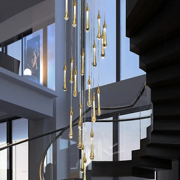 Modern Foyer Glass Raindrops Pendant Chandelier For Staircase/High-Ceiling Space