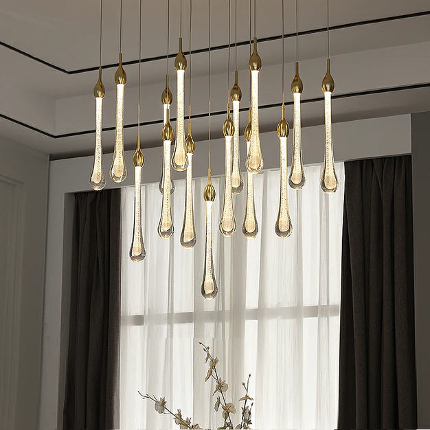 Modern Foyer Glass Raindrops Pendant Chandelier For Staircase/High-Ceiling Space