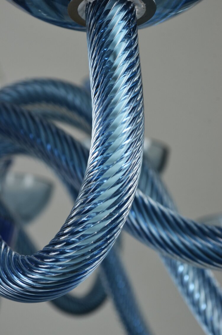 Rylight 3/12/16-lichte glazen kaarskroonluchter in blauwe afwerkingskleur