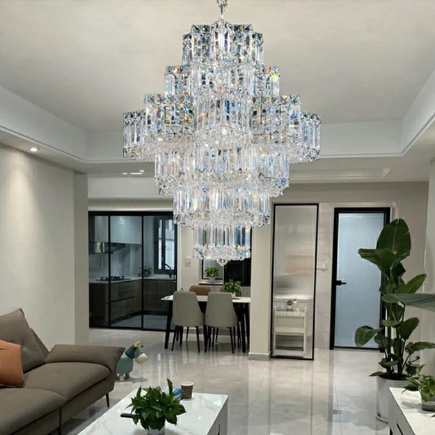 Rylight 4/6-Tier Star-shape Crystal Chandelier in Chrome