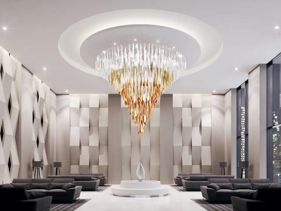Rylight Golden Gradient Design Crystal Chandelier with Ice-like Texture
