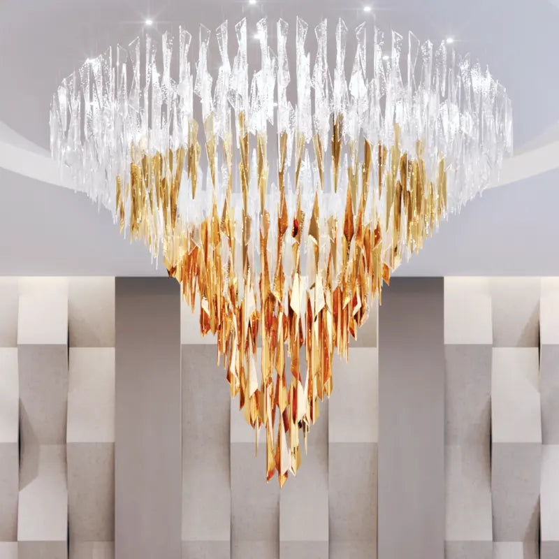 Rylight Golden Gradient Design Crystal Chandelier with Ice-like Texture