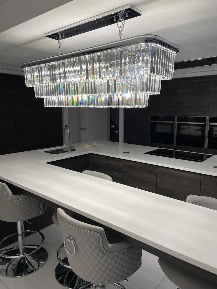 Rylight 10-lichts rechthoekige kristallen kroonluchter in gepolijst chroom