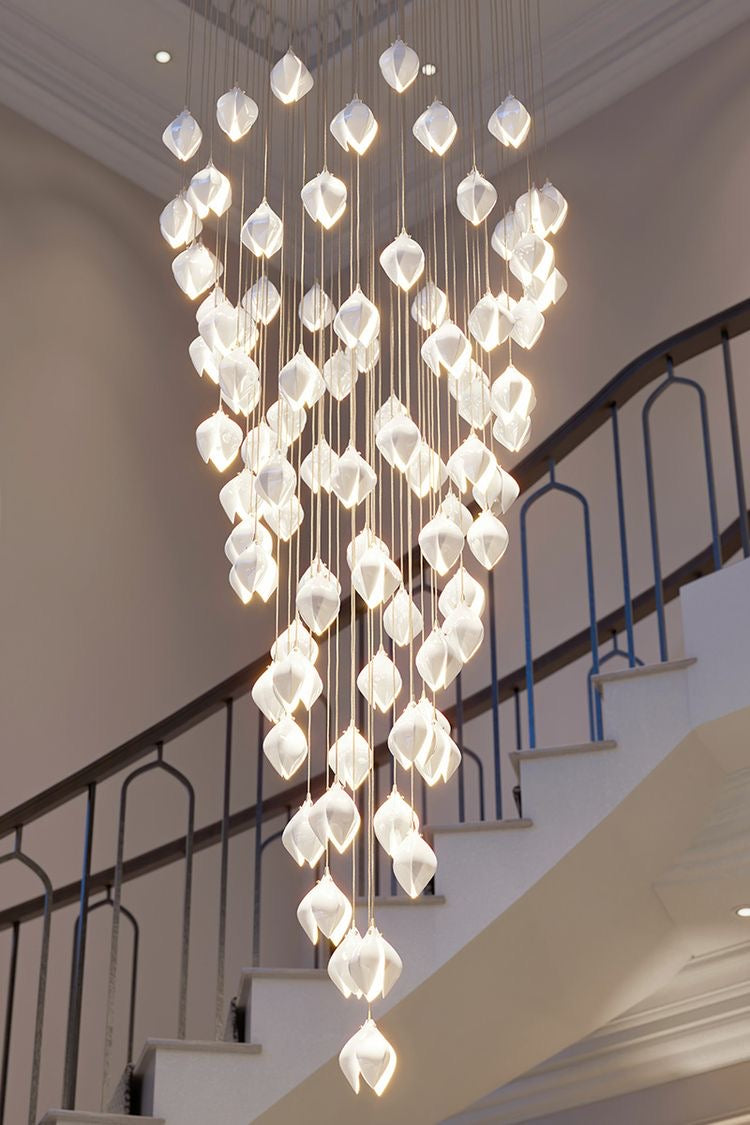 Rylight 3/9/18/32/36/70-Light Nordic Magnolia Flower Ceramics Pendant Long Chandelier