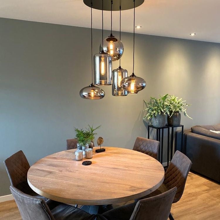 قلادة Rylight 9-Light من الزجاج الرمادي الدخاني مع مظلة مستديرة/مربعة/مستطيلة/بيضاوية