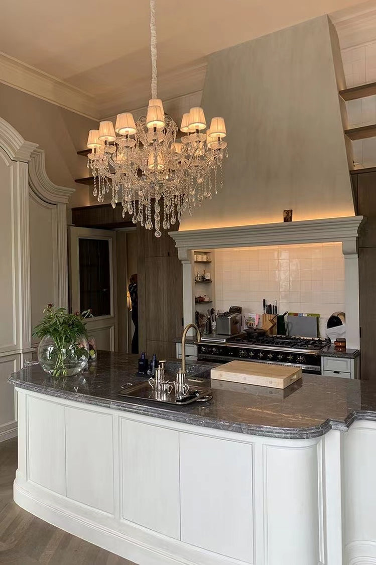 Rylight 12/18/24-Light Candle Crystal Chandelier With Lampshade