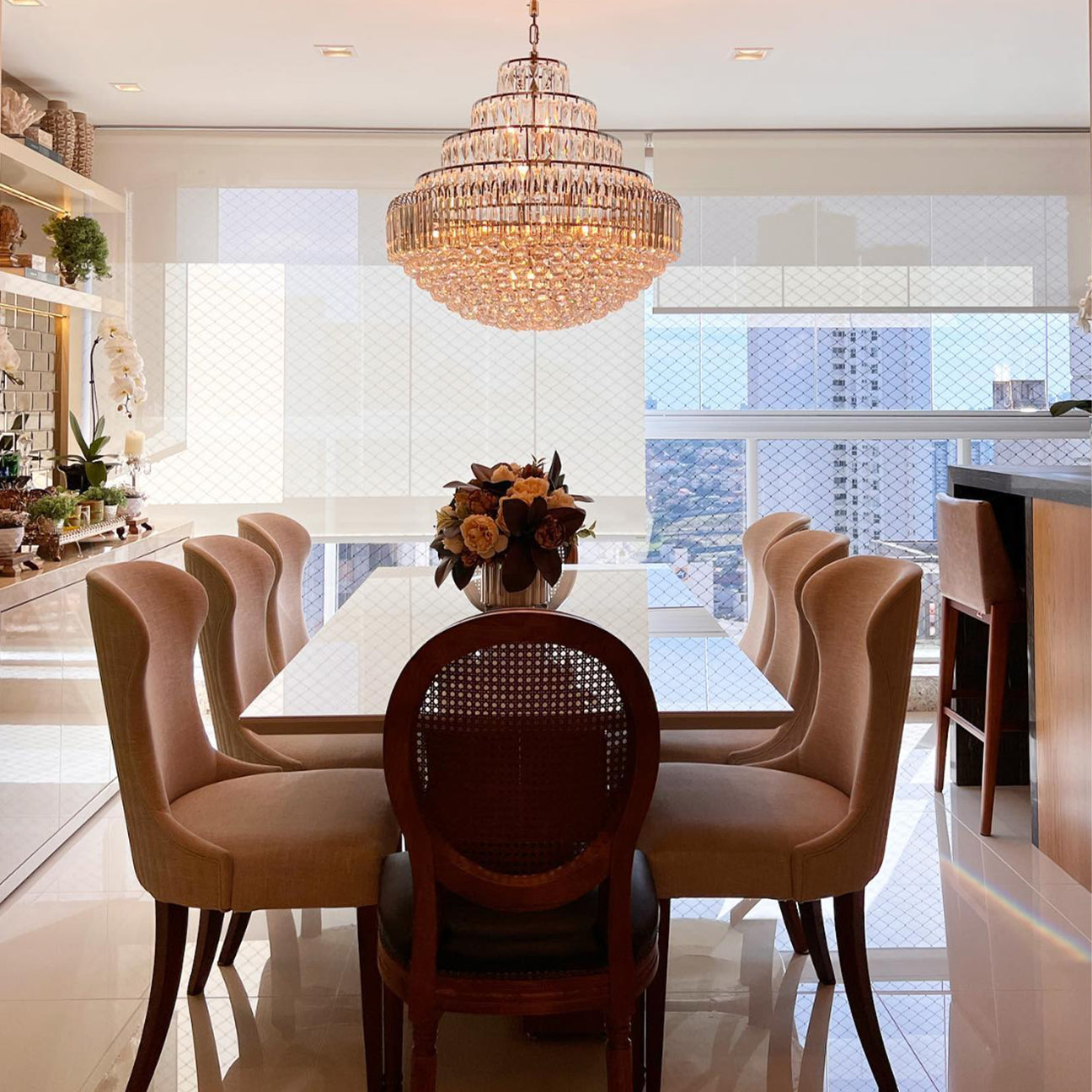 Rylight 5-laags ronde kristallen regendruppel-gelaagde kroonluchter