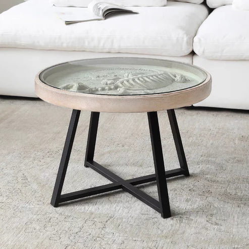 Vintage ronde glazen dinosaurus salontafel