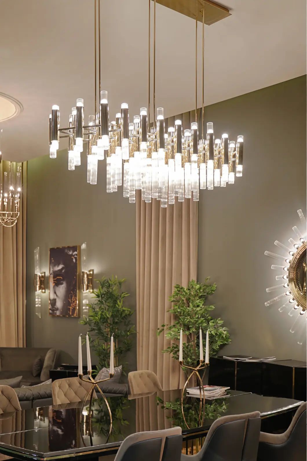 ثريا من أنابيب كريستال مستديرة/مستطيلة من رايلايت