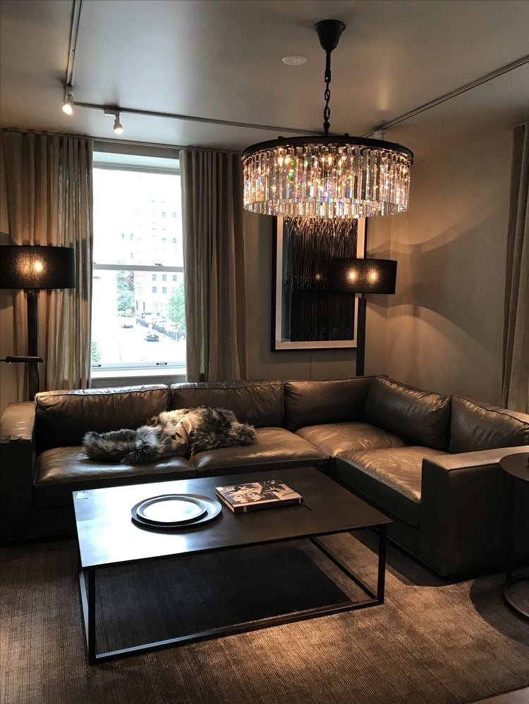 Rylight 1-laags ronde kristallen kroonluchter in messing/zwarte afwerking