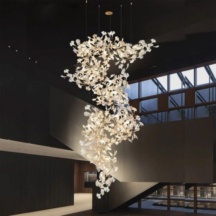 Rylight Oversized Creatieve Mode Ginkgo Bladeren Keramische Porseleinen Kroonluchter