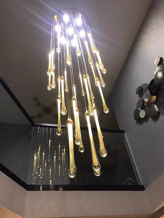 Modern Foyer Glass Raindrops Pendant Chandelier For Staircase/High-Ceiling Space