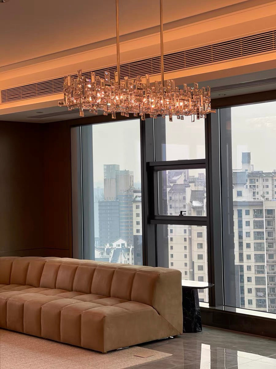 Rylight Linear/Square Irregular Crystal Pendant Chandelier