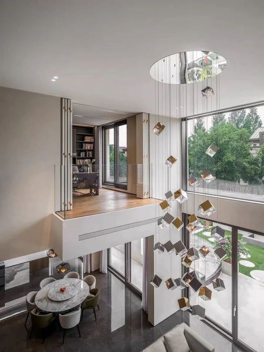 Modern Art Minimalist Square Stone Pendant Chandelier for Staircase/Living Room
