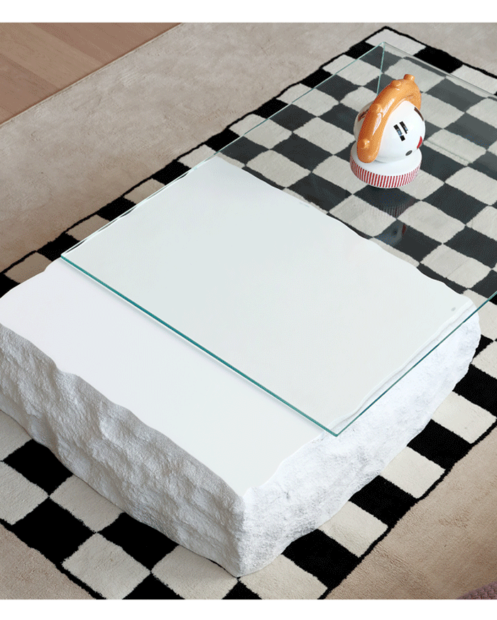 Rylight Art Design Clear Glass Top Stone Coffee Table