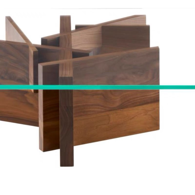 Italian Minimalist Solid Wood Base Glass Coffee Table