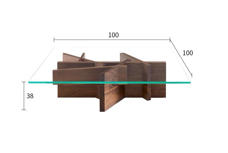 Italian Minimalist Solid Wood Base Glass Coffee Table