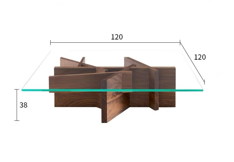Italian Minimalist Solid Wood Base Glass Coffee Table