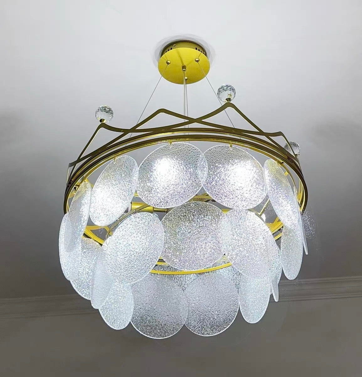 Modern Light Luxury Crown Glass Chandelier for Living Room/Bedroom