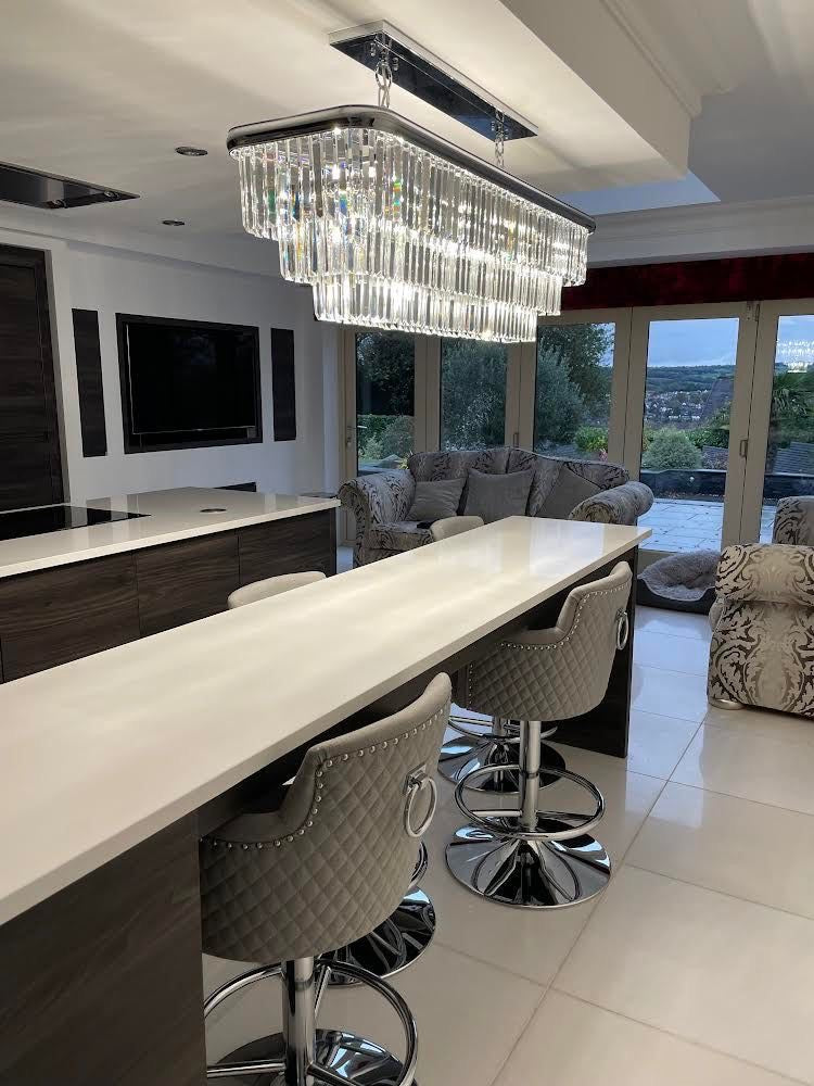 Rylight 10-lichts rechthoekige kristallen kroonluchter in gepolijst chroom