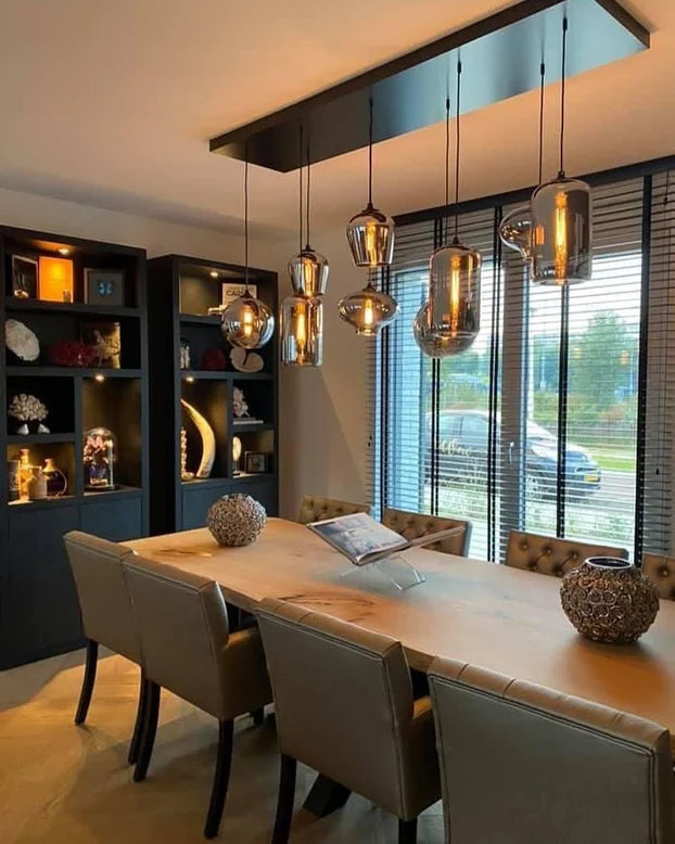 Rylight 6/8/10/12-lichts rookgrijs/amberkleurige glazen kroonluchter