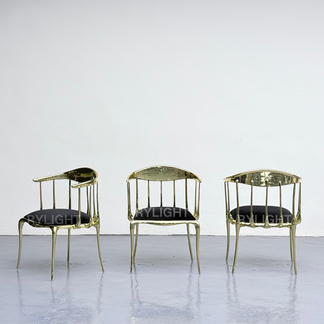 Italian Style High-End Velvet Dining Chair in Pure Copper