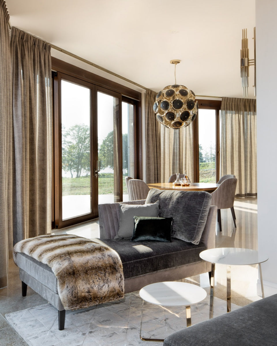 Rylight Brass Sputnik Ball Chandelier with Black Discs