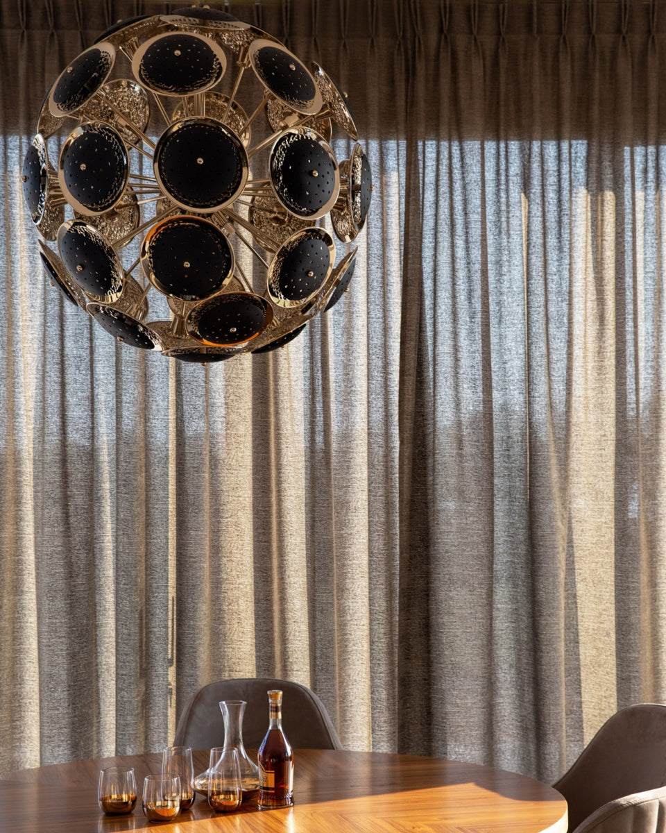 Rylight Brass Sputnik Ball Chandelier with Black Discs