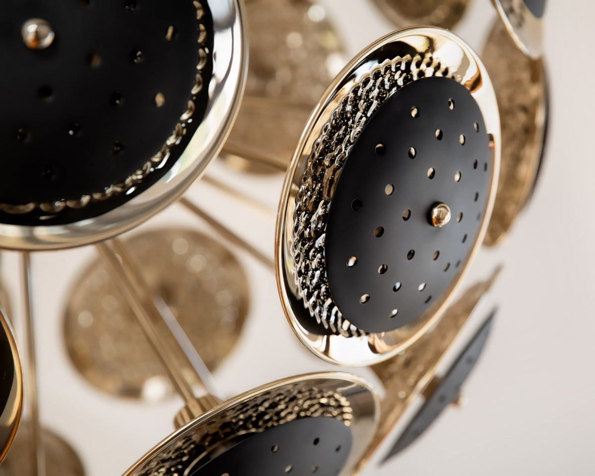 Rylight Brass Sputnik Ball Chandelier with Black Discs