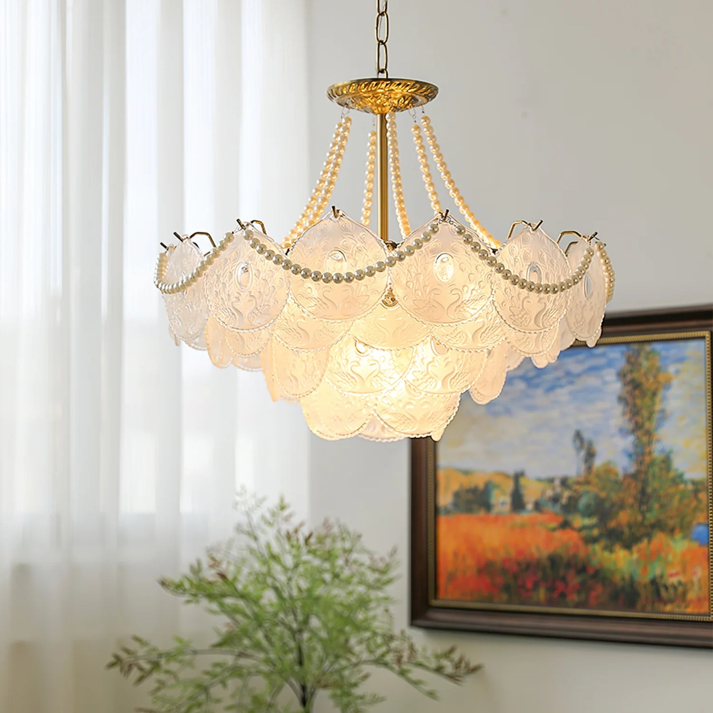 Rylight 3/4/5-Layer Pearl Necklace Glass Chandelier