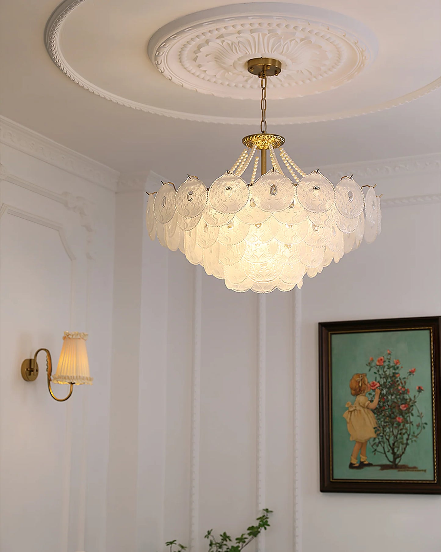 Rylight 3/4/5-Layer Pearl Necklace Glass Chandelier