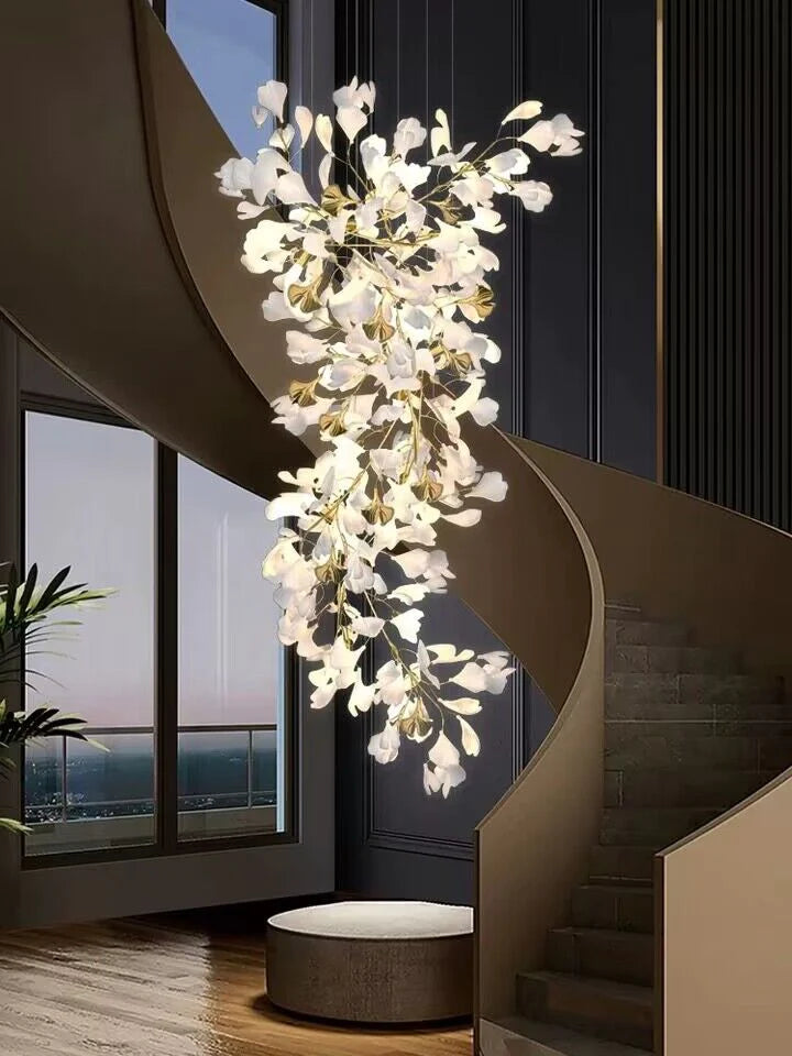 Rylight Oversized Creatieve Mode Ginkgo Bladeren Keramische Porseleinen Kroonluchter