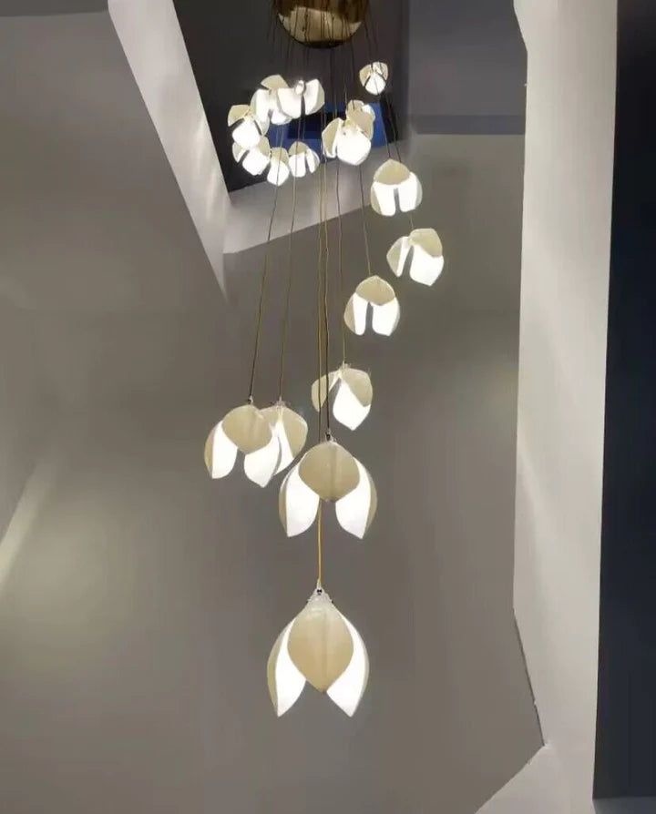 Rylight 3/9/18/32/36/70-Light Nordic Magnolia Flower Ceramics Pendant Long Chandelier