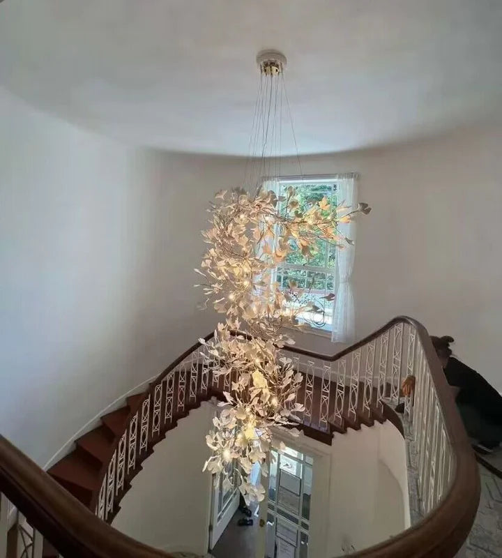Rylight Oversized Creatieve Mode Ginkgo Bladeren Keramische Porseleinen Kroonluchter