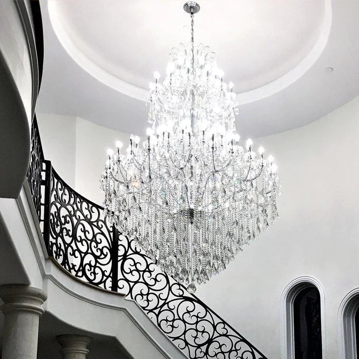 Rylight Extra Large Traditional Multi-layers Candle Branch Chrome/Gold Crystal Chandelier