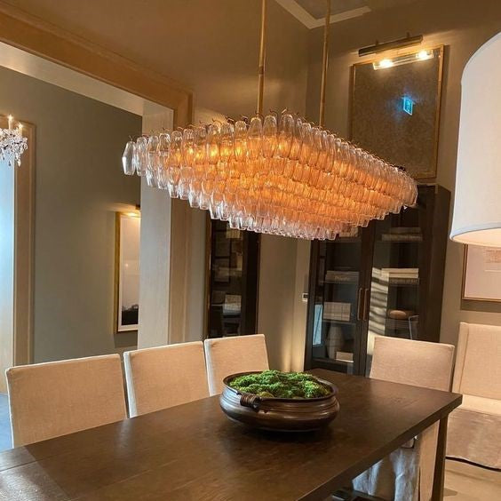 Rylight 6/8/10/13-Tier Clear/Amber Glass Round/Rectangular Chandelier