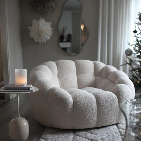 Cozy Fleece White Big Pumpkin Loveseat Sofa Chair