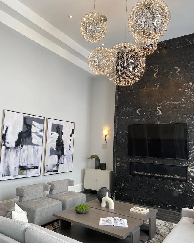 Rylight 11.8"/15.7"/19.7"/23.6"/31.5"/39.4"/47.2" Round Starry Sky Pendant Chandelier