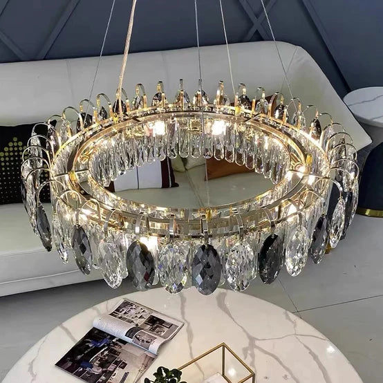 Rylight Round/Oval Crystal Chandelier in Brass/Silver Finish