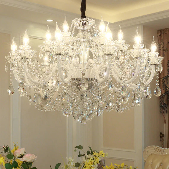 Rylight 3/6/8/10/12/15/18/24/30/32-Light Antique European Candle Crystal Chandelier