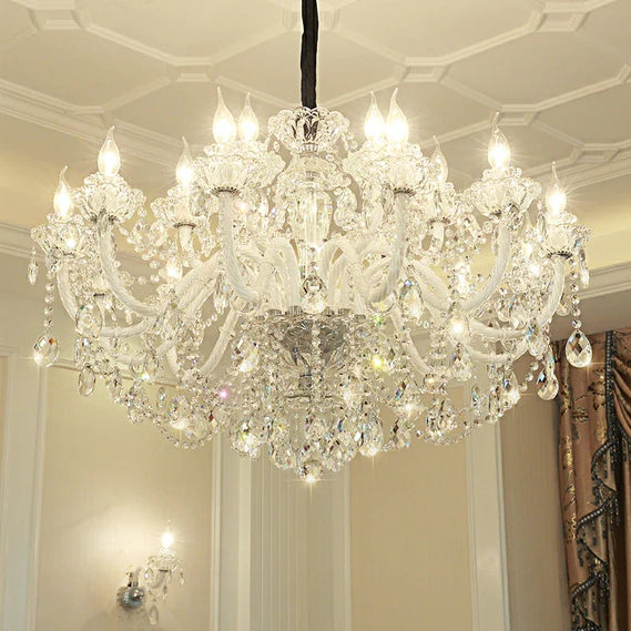 Rylight 3/6/8/10/12/15/18/24/30/32-Light Antique European Candle Crystal Chandelier