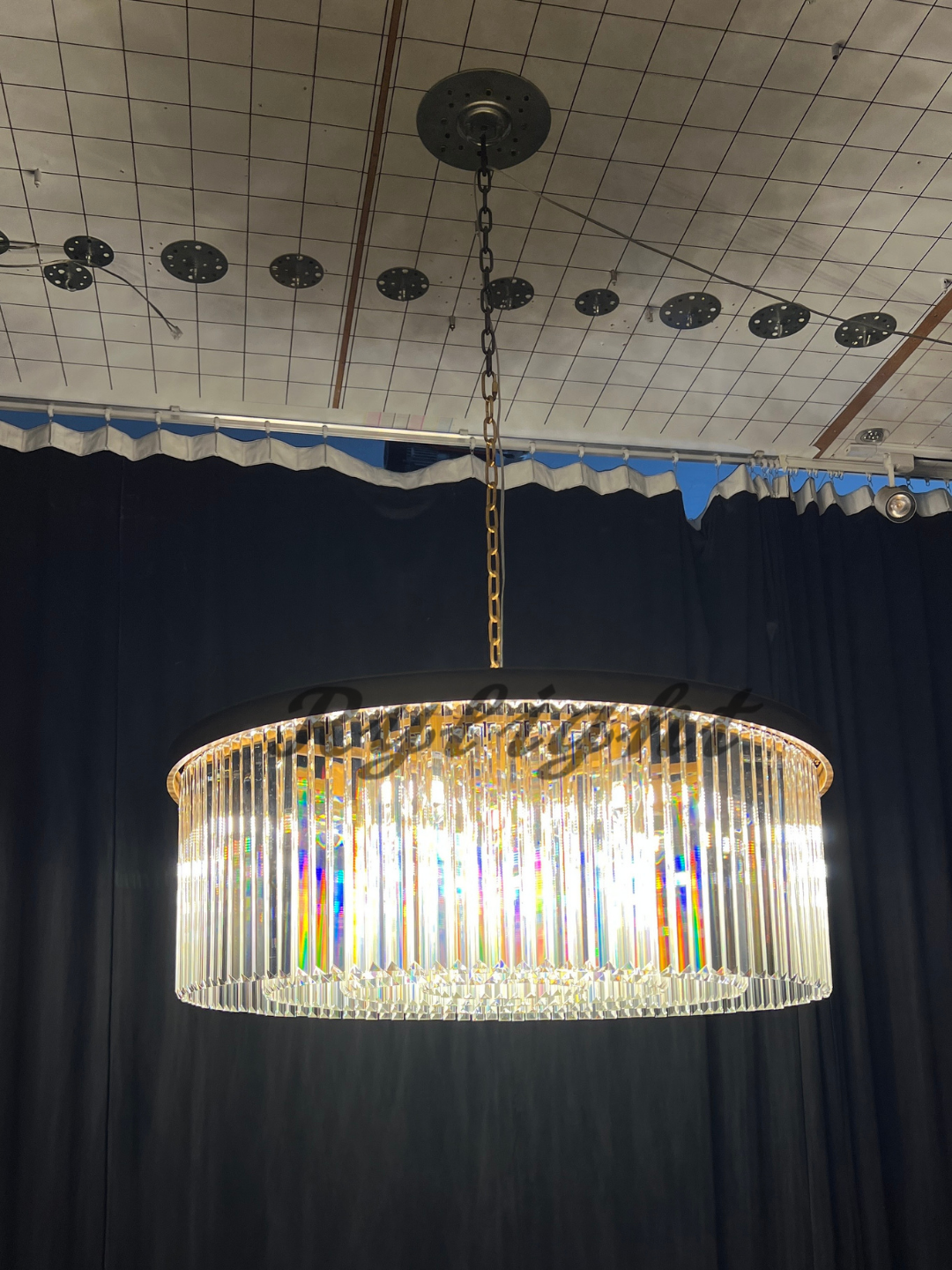 Rylight 1-laags ronde kristallen kroonluchter in messing/zwarte afwerking