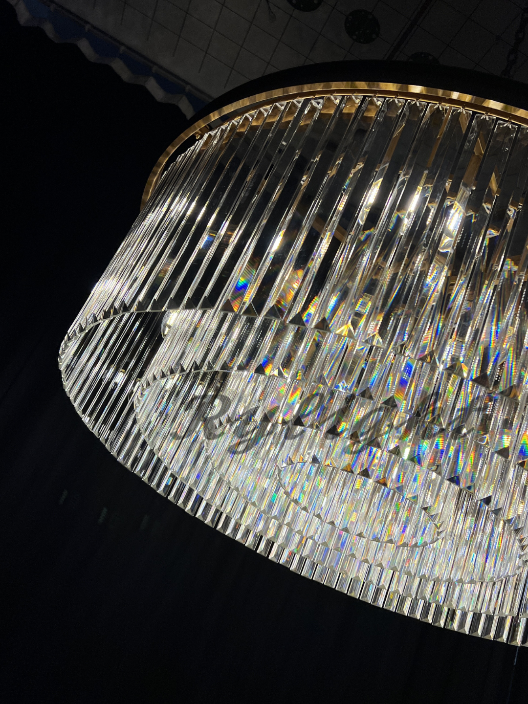 Rylight 1-laags ronde kristallen kroonluchter in messing/zwarte afwerking