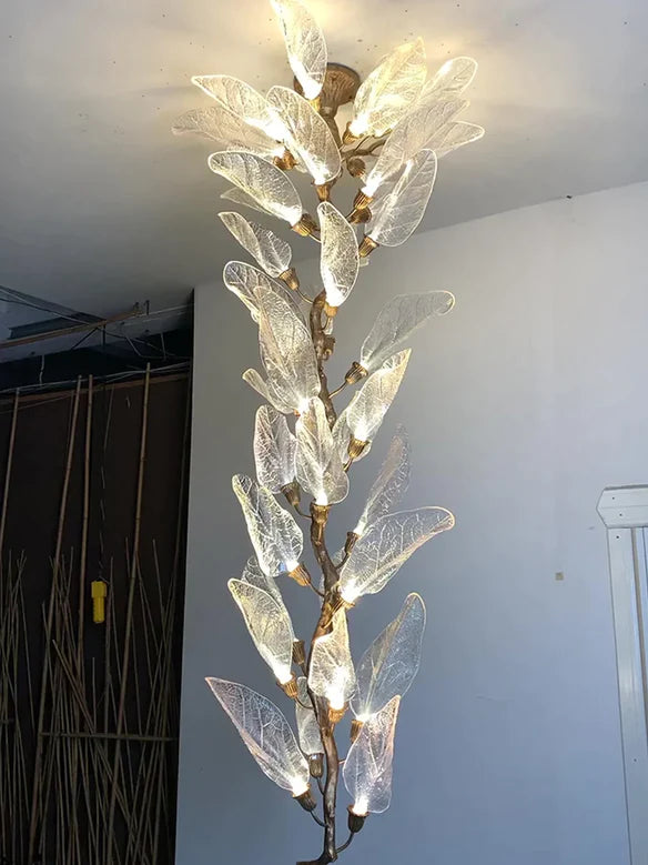 Rylight Flush Mount/Round/Linear Bionic Resin Leaves Chandelier