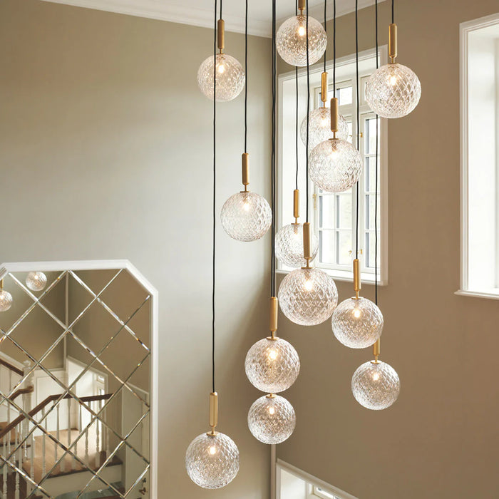 Rylight 1/3/6/13-Globes Clear/White Glass Pendant Chandelier