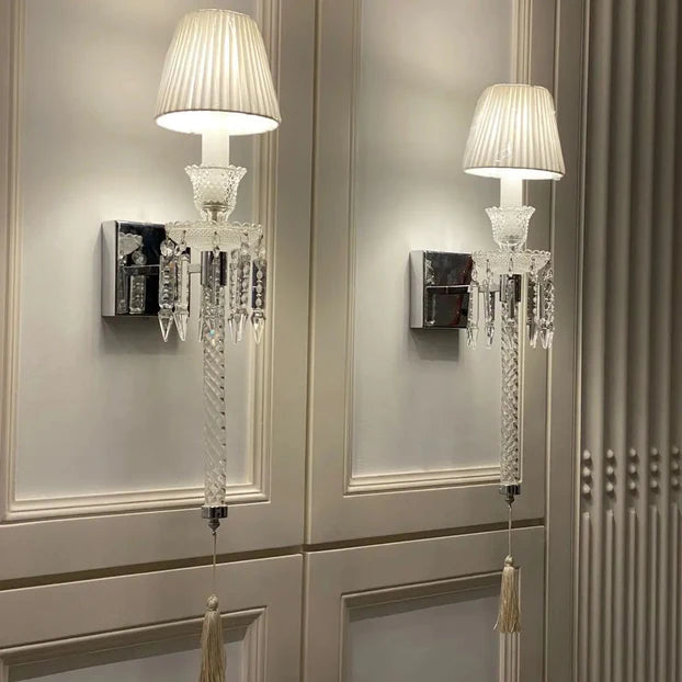 Rylight 1 Light Crystal Wall Light with Fabric Lampshade