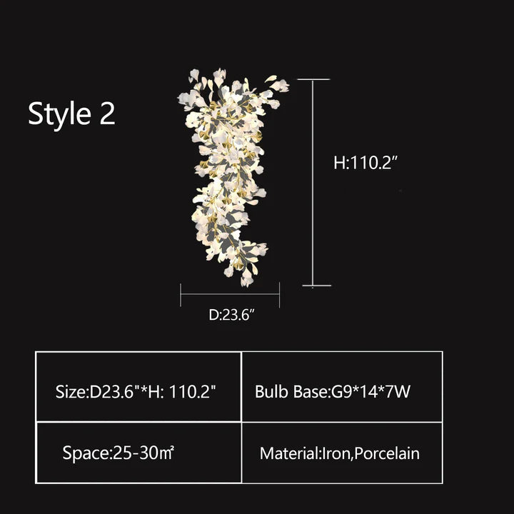 Rylight Oversized Creatieve Mode Ginkgo Bladeren Keramische Porseleinen Kroonluchter