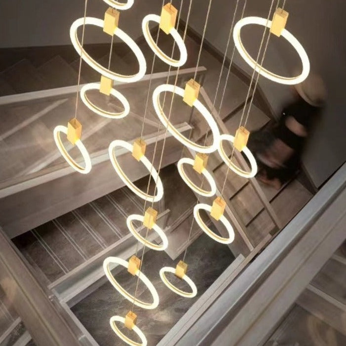 Nordic Postmodern Muti-Rings Rotating Creative For Staircase/Dinging Room