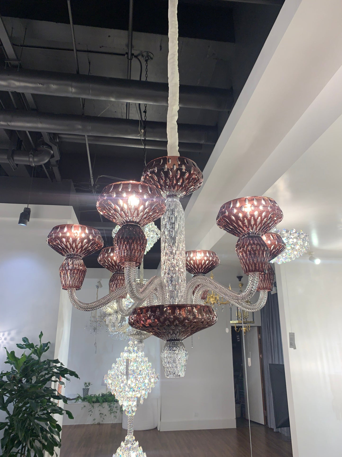 Luxury Hand-engraved Clear/Blue/Prune Crystal Chandelier